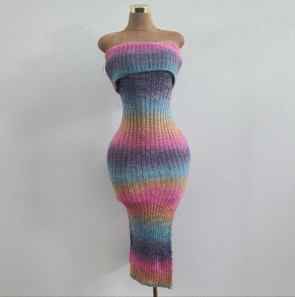 Multicolor Off-Shoulder Knit Dress